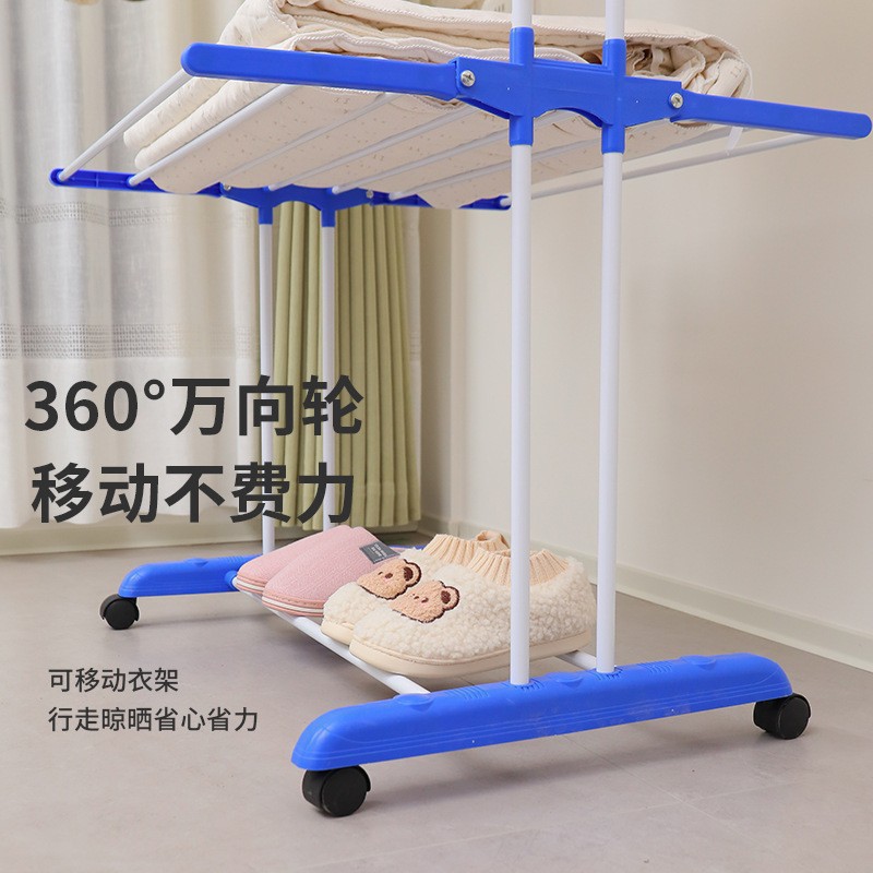 New best-selling indoor wardrobe floor-standing folding mobile clothes rack, multi-functional three-layer towel rack, wing-shaped clothes drying rack pic 4