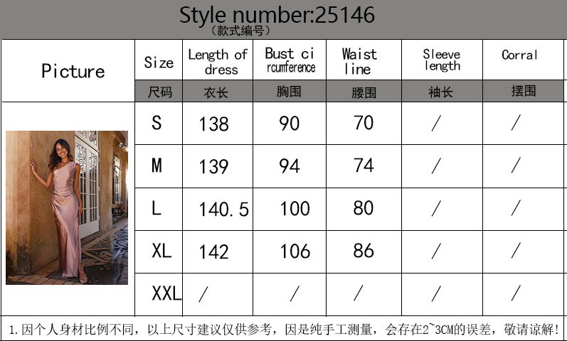 Cross-border Amazon 2024 Spring/Summer, European and American style, slimming, single-shoulder, socialite style, slit, sexy satin dress for women pic 3