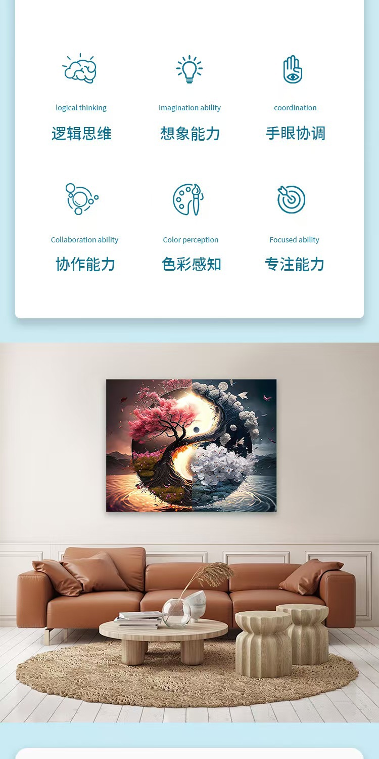 diy landscape diamond painting 5D hand-filled color flower Taiji cherry blossom decorative hanging artist home craft painting Square diamond landscape wall decoration pic 2
