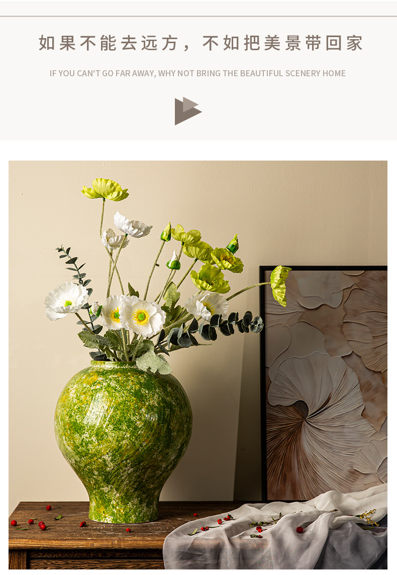 Jingdezhen ceramic vases, soda green rough pottery flower vases, living room home flower arrangement ornaments, retro jars for decoration pic 8