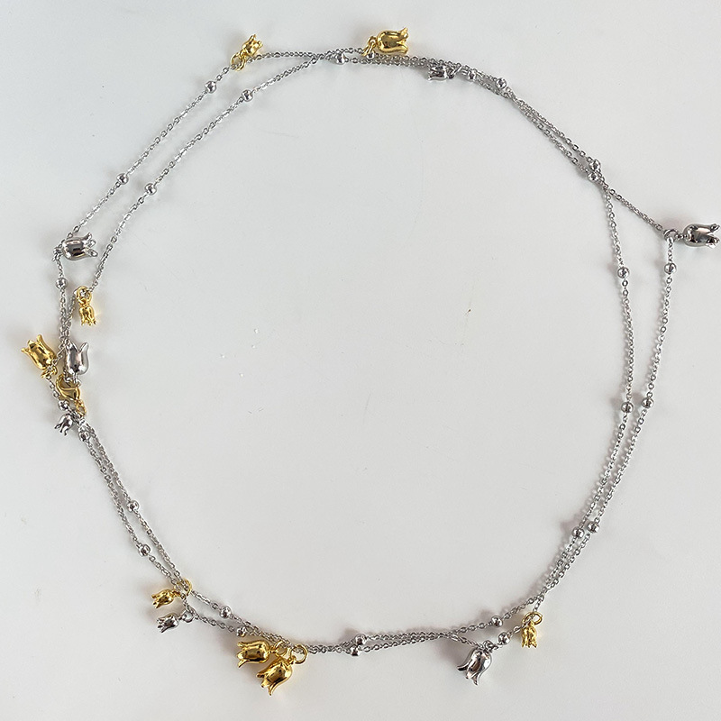 ins风长款风铃兰花双层叠戴项链女轻奢设计高级感超长颈链锁骨链详情2