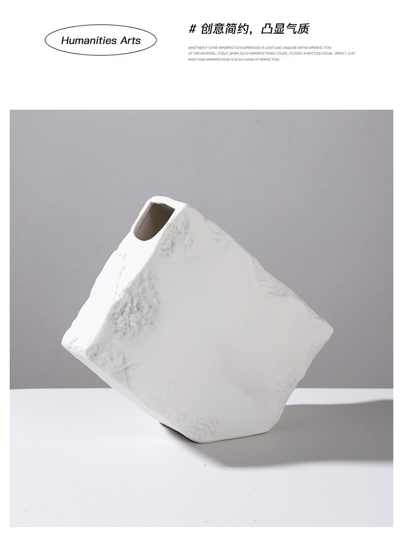 2025 High-end black and white texture square stone vase combination display, living room wine cabinet, dried flower arrangement, soft decoration handicraft pic 10