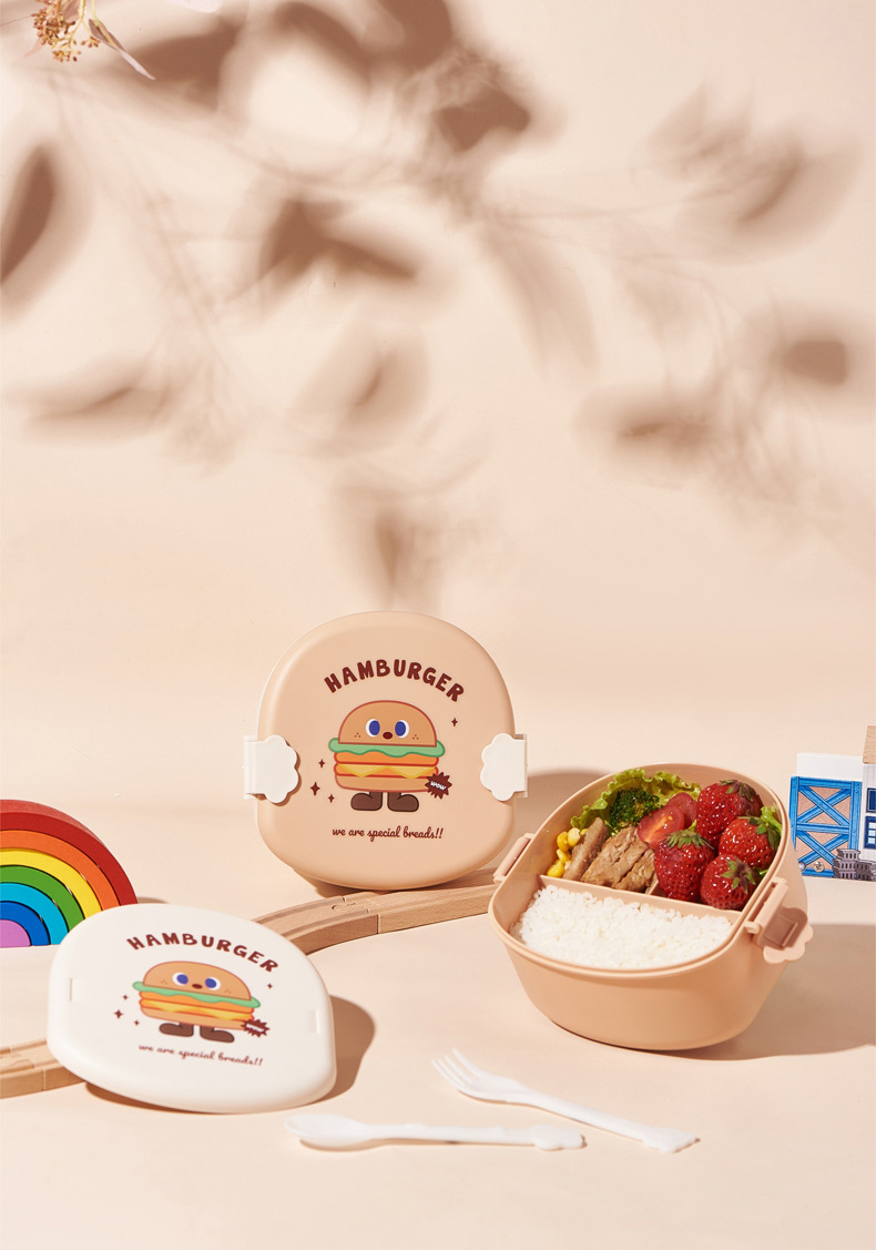 饭盒三格分格含餐具便当盒寿司盒野餐盒可爱上班族微波炉食品级pp详情6