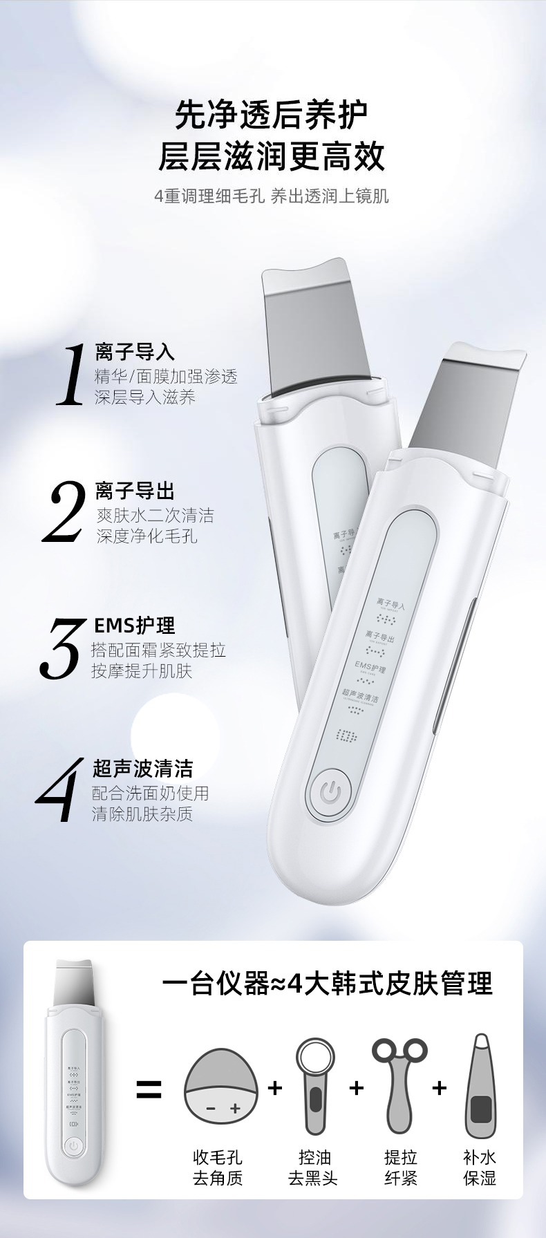去黑头铲皮机脸面部毛孔清洁铲皮刀家用洁面导入出超声波美容仪器详情8