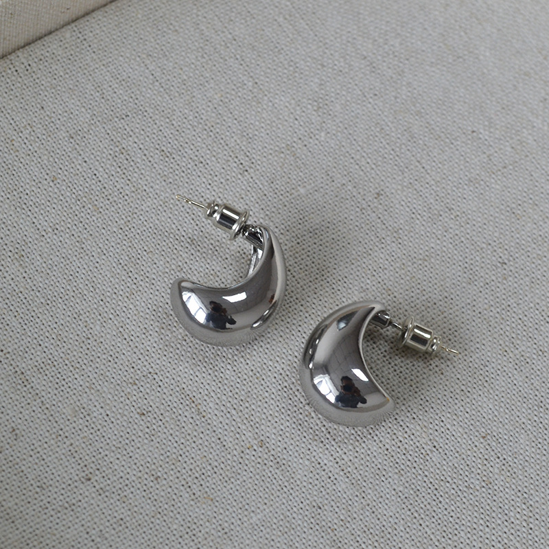 fever日韩小众设计冷淡简约黄铜镀金光面水滴925银针耳钉耳饰详情9