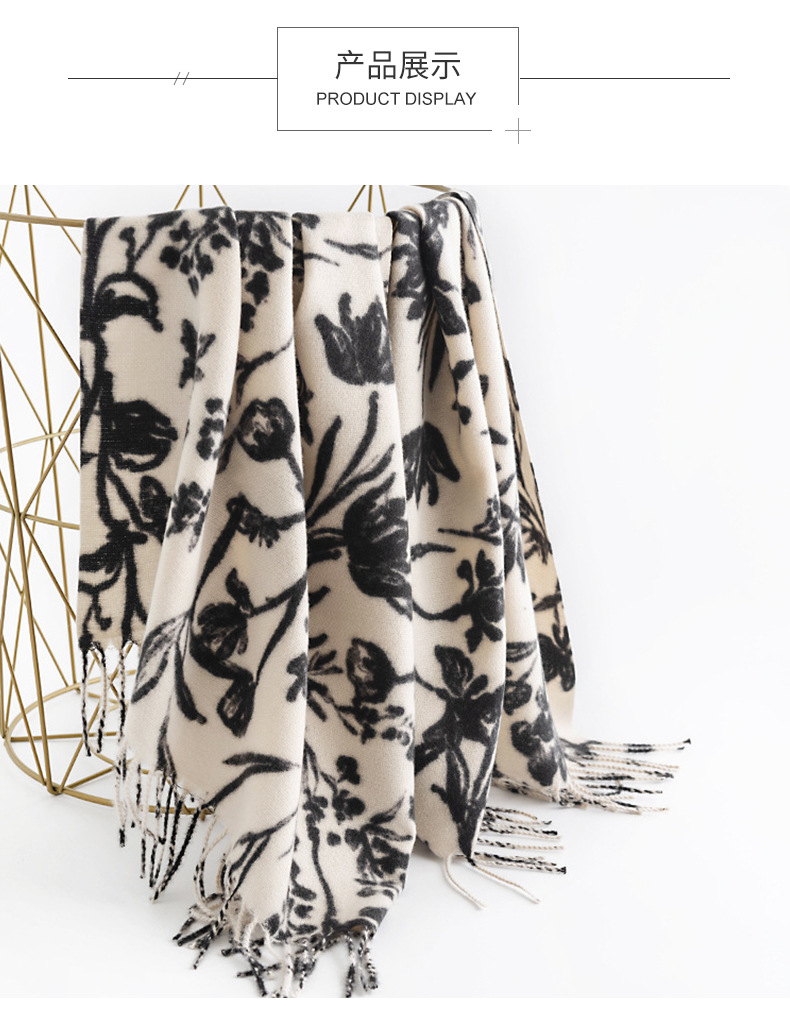 A trendy faux cashmere scarf for women with a sweet and creamy style, autumn and winter printed scarf and scarf, a popular shawl pic 18