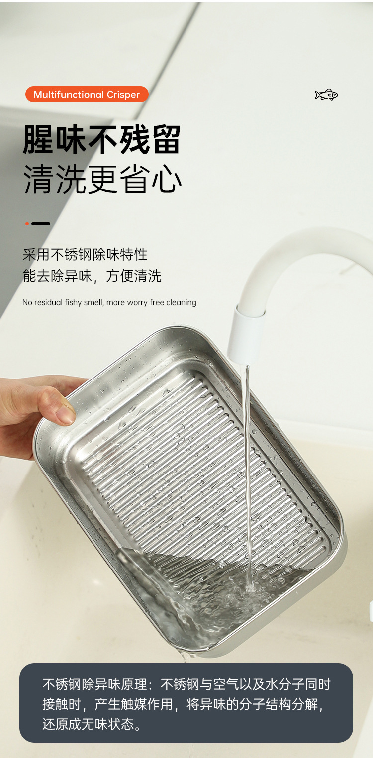 不锈钢食品级304保鲜盒长方形密封饭盒收纳盒储物盒冰箱带玻璃盖详情18