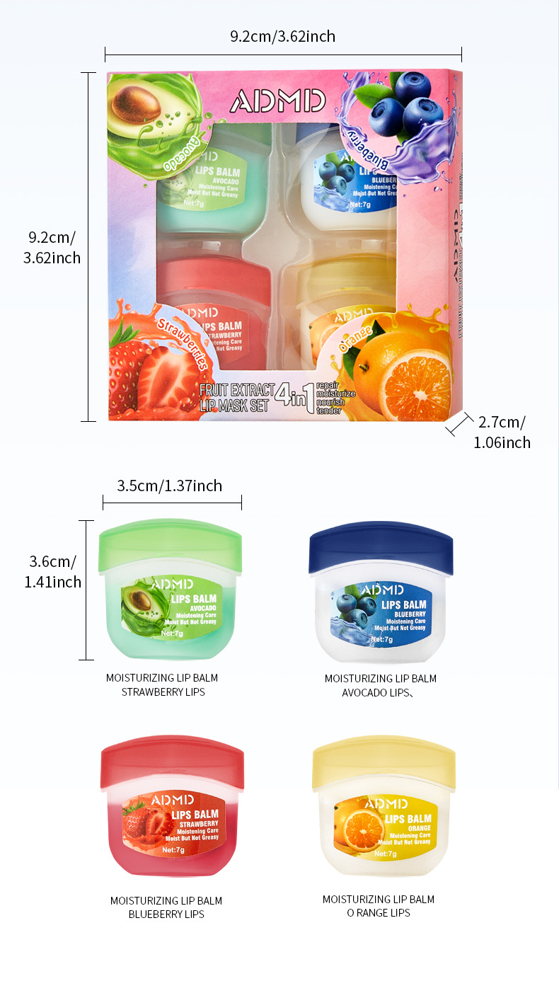 【 Cross-border Exclusive 】ADMD Lip Mask 4-piece Set Box Moisturizing, Hydrating and Exfoliating Fruit-flavored Lip Mask wholesale pic 15