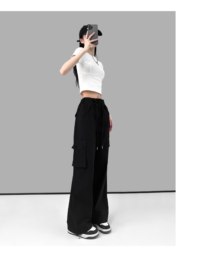 美式复古粉色高腰直筒工装裤女2023夏季辣妹新款休闲高街薄款裤子详情20