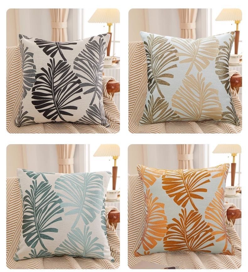 Simple linen, large leaf jacquard fabric, pillowcase, cushion, fabric sofa, pillow, living room, office pic 10