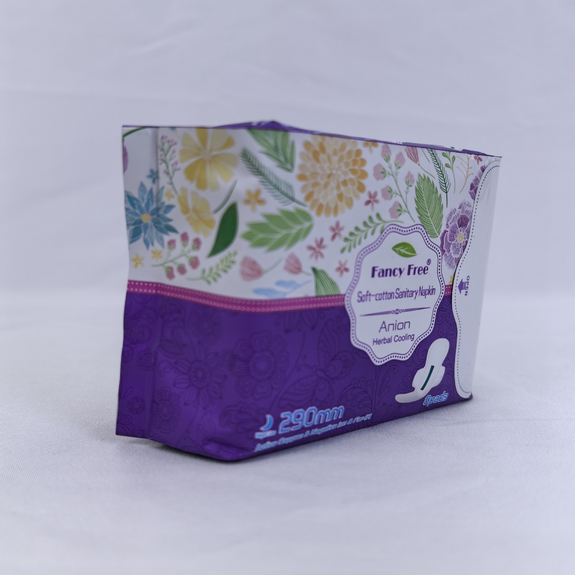 Fancy Free超薄卫生巾290mm8片紫色铝膜袋装日用夜用整箱批发详情5