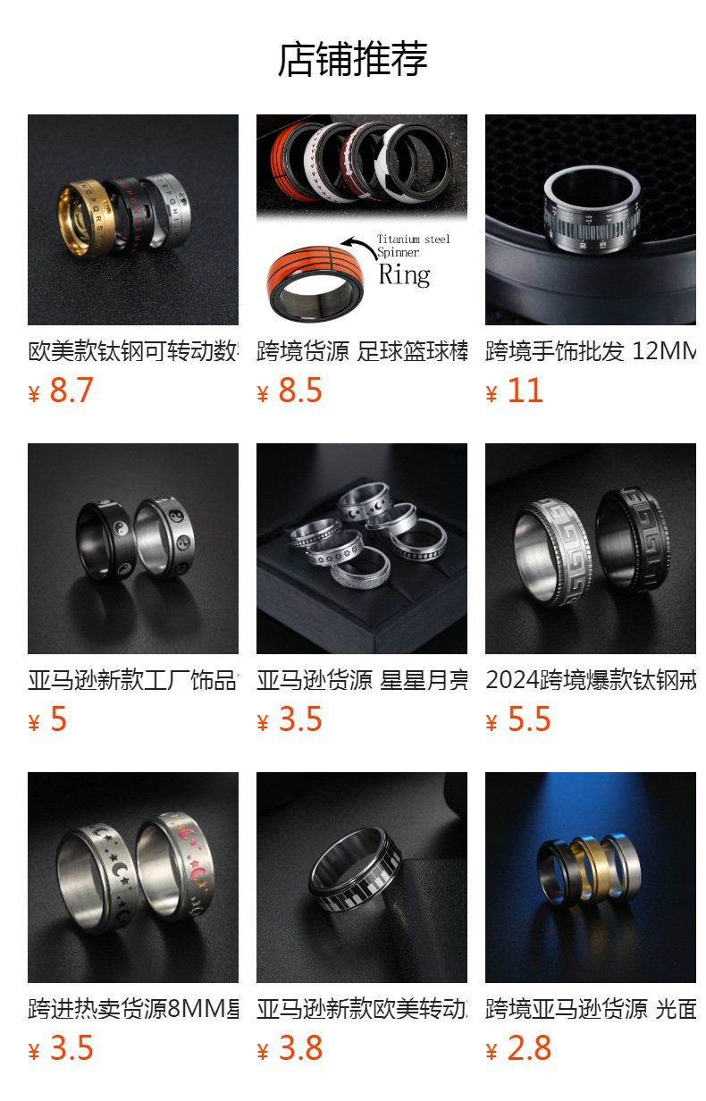 Cross-border amazon new arrival titanium steel arabic numbers turn turn ring tide men turn ring en stock al por mayor pic 1