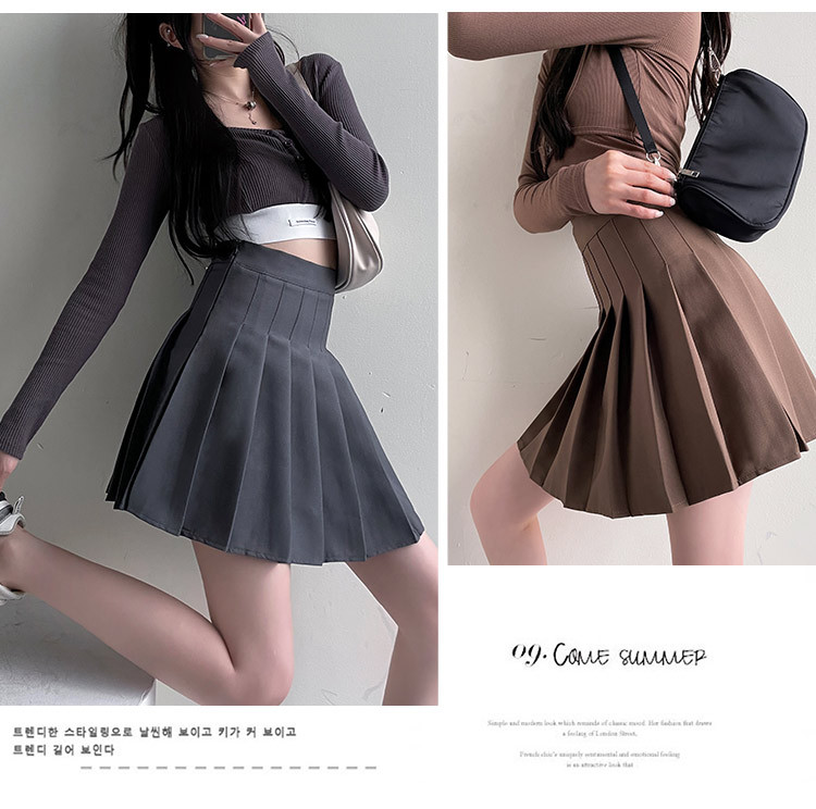 百褶裙女高腰春夏2024新款显瘦半身裙垂感jk短裙学院风浅灰a字裙详情10