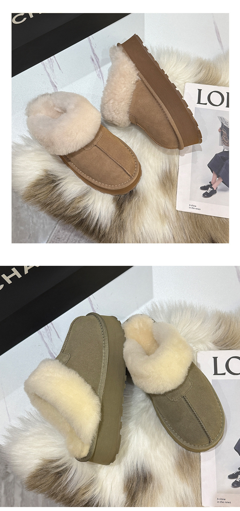 Fur one-piece thick-soled star slippers 2025 winter warm cotton shoes, wool shoes, snow boots, half slippers for women to wear outside pic 20