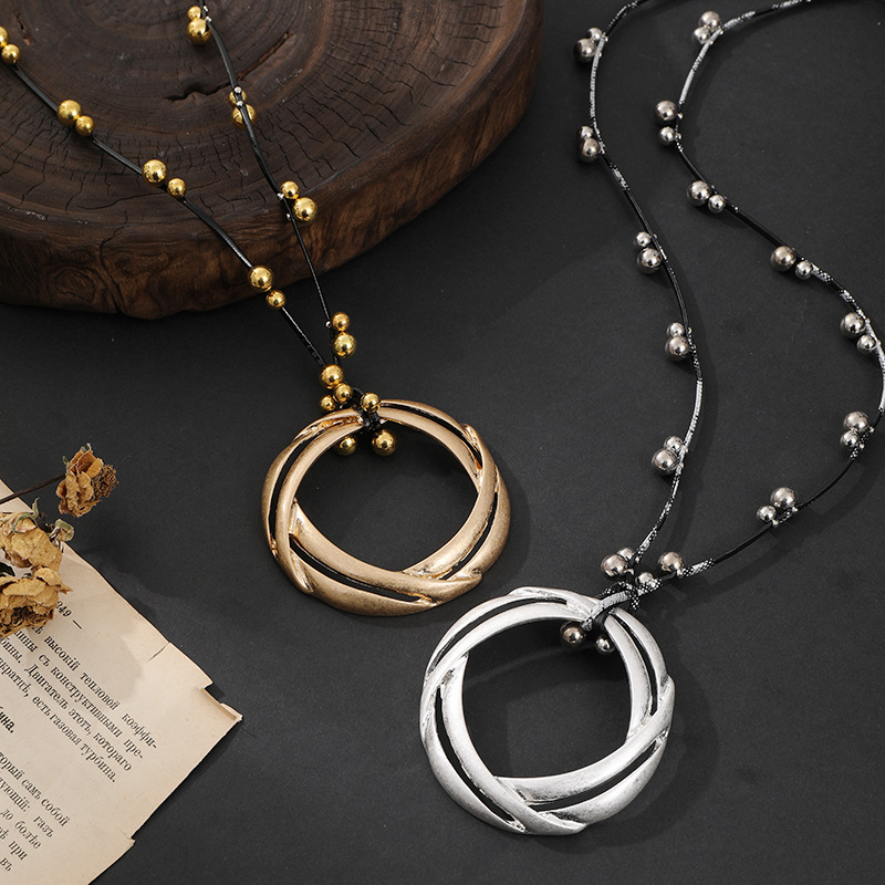 亚马逊跨境欧美圆环吊坠女士长项链设计感个性复古毛衣链饰品批发详情11