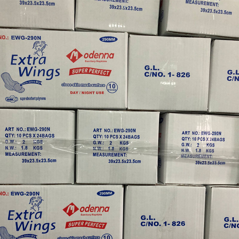 刚果市场Extrawings10片/包卫生巾整箱装自主品牌夜用加长产后详情10