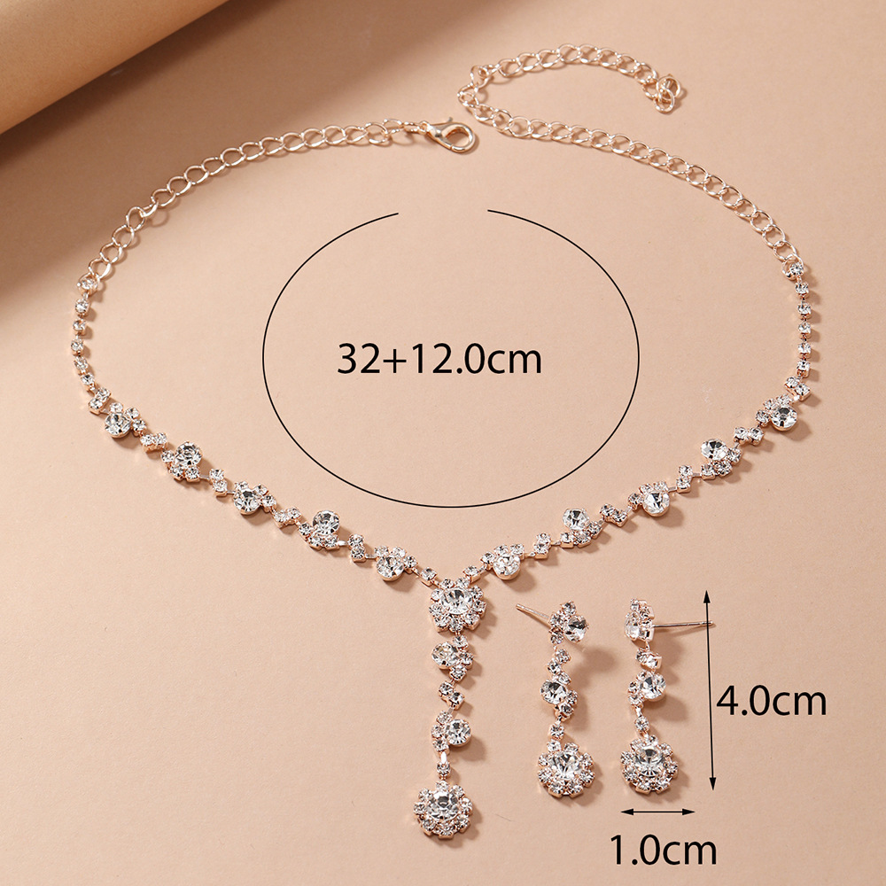 New necklace and earring set, European and American style water diamond collarbone bride accessory chain, diamond-encrusted banquet party set chain and earrings pic 7