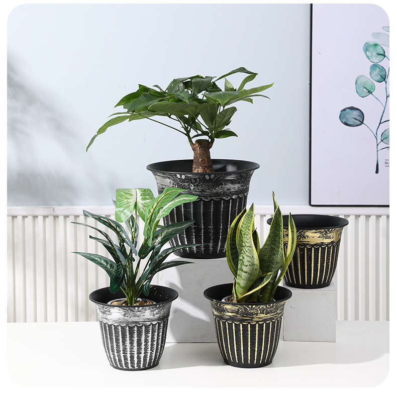 罗马柱花纹刷漆塑料花盆定制北欧风加厚树脂种植盆绿植控根加仑盆详情12