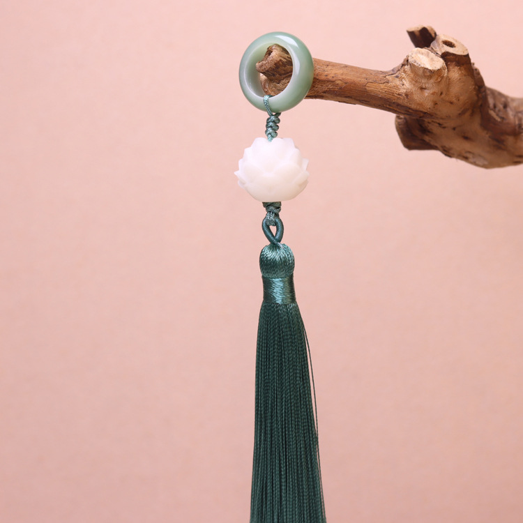 White, yellow and green Bodhi running ring pendant with tassel prayer beads pendant accessory, hand-held pendant with tassel hand-held prayer beads pendant pic 14