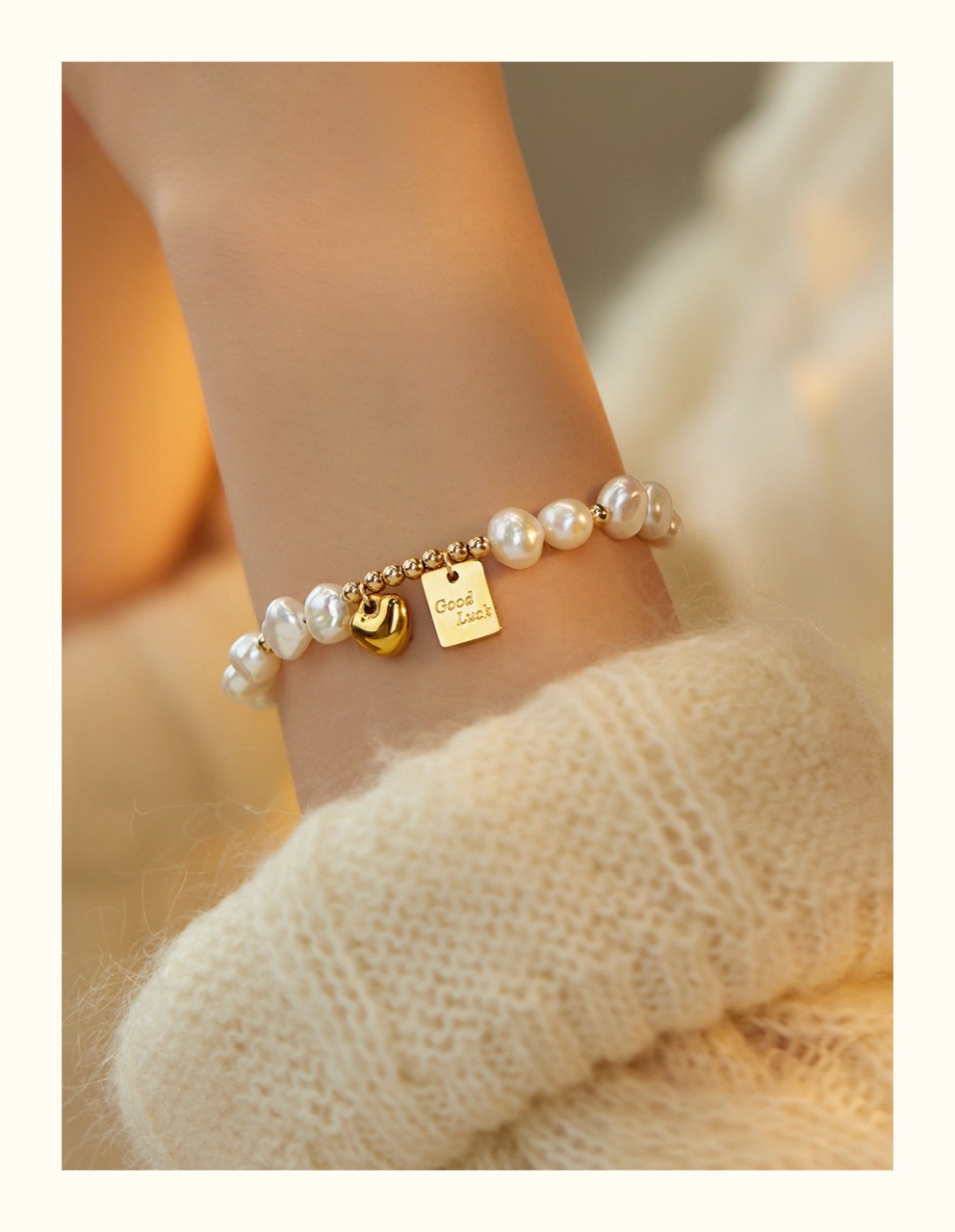 爱心Goodluck巴洛克淡水珍珠韩版时尚设计感ins新年手链异型手串详情7