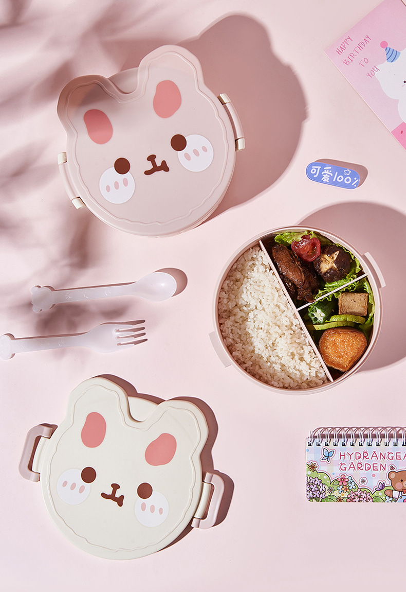 卡通兔学生分格食品级饭盒带盖含叉勺便携可微波上班族餐盒便当盒详情8