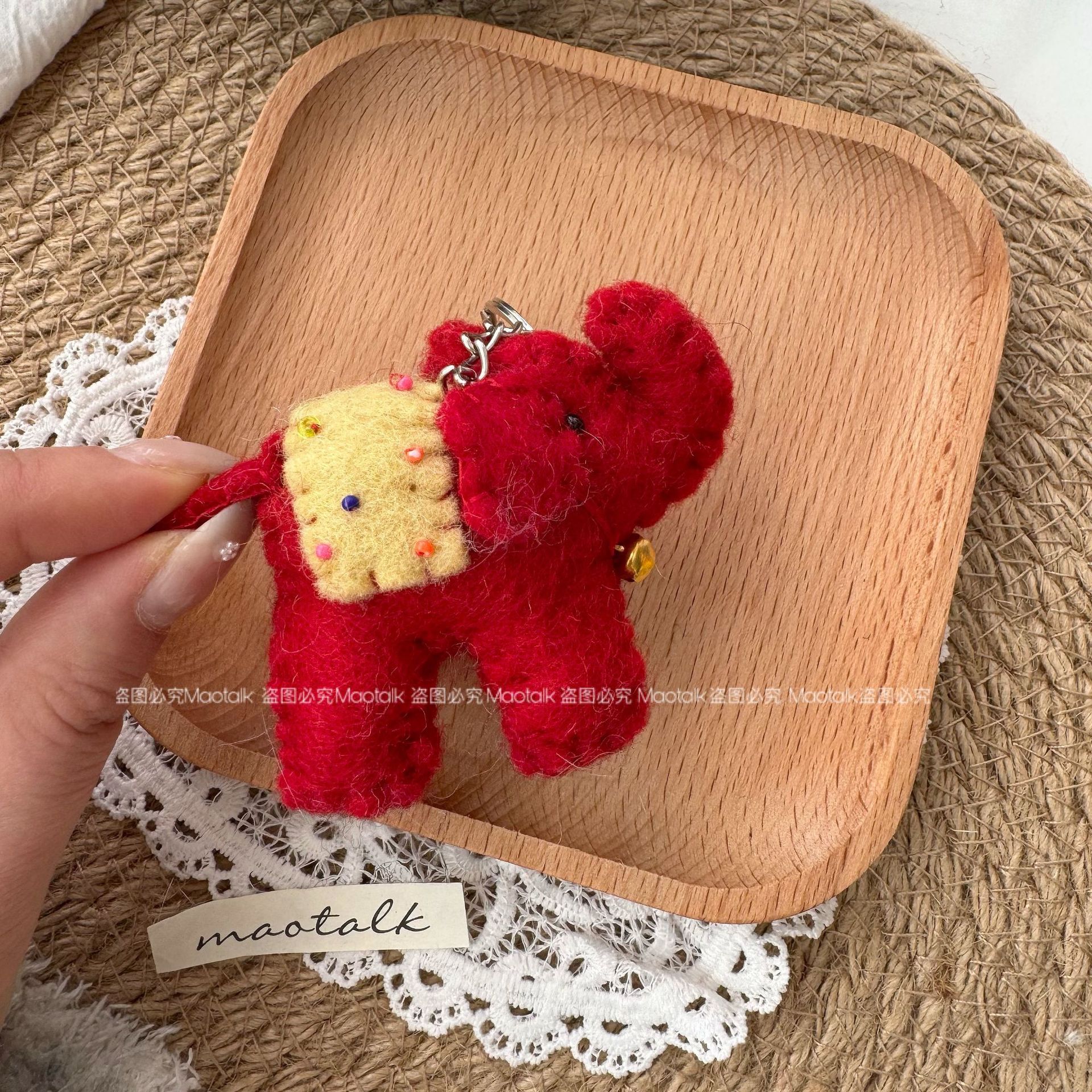 New Nepalese handcrafted wool felt cute elephant and baby elephant keychain animal bag hanging miu series cartoon pendant pic 6