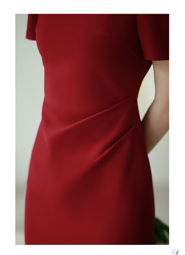 白色法式小礼服方领短袖修身微弹力长款领证订婚小晚礼服连衣裙详情24