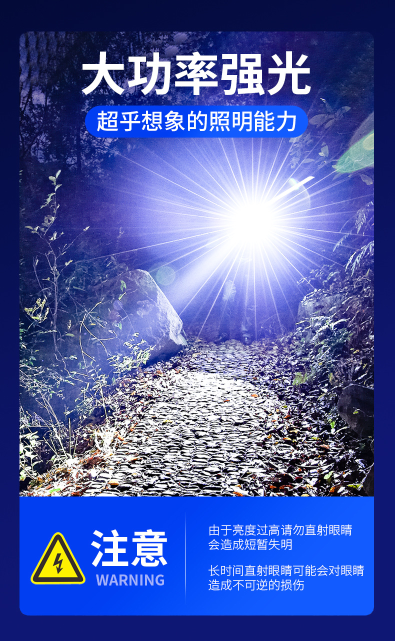 Fuente transfronteriza de dos luces lleva LED display de potencia recargable noche paseo faros zoom larga duración aleación de aluminio lámpara de minería pic 6