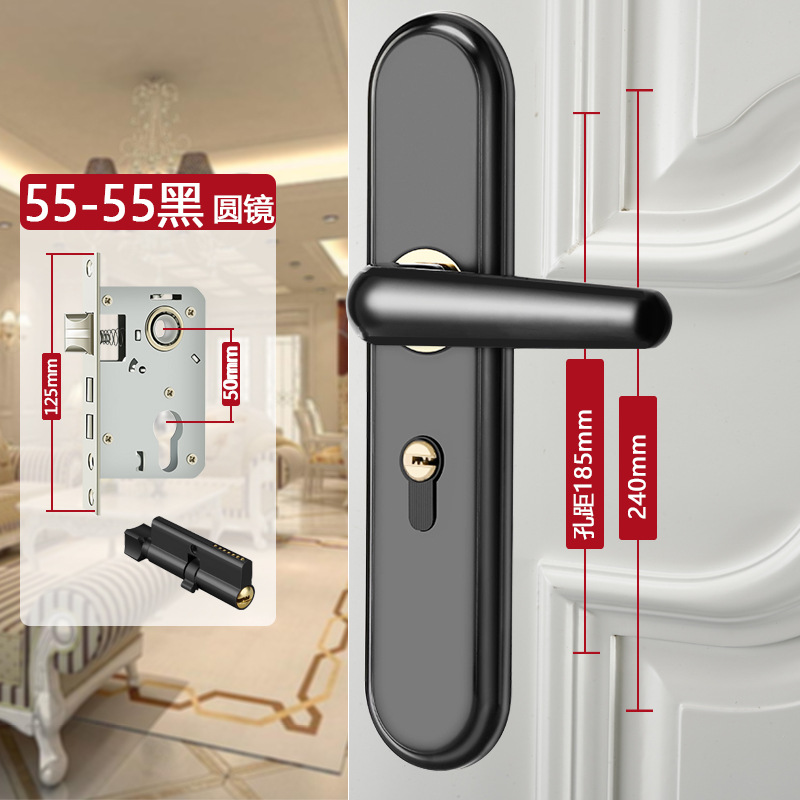 锁具批发不锈钢可调节门锁家用通用型室内卧室木门锁旧门换锁黑色详情40