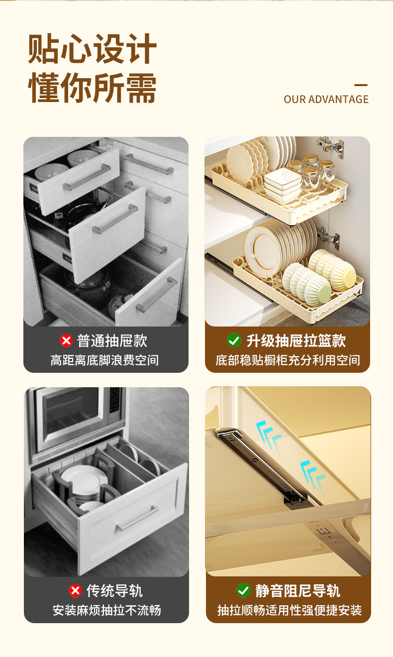 厨房碗碟置物架厨柜内置抽拉式碗盘收纳架抽拉碗架沥水碗架批发详情2