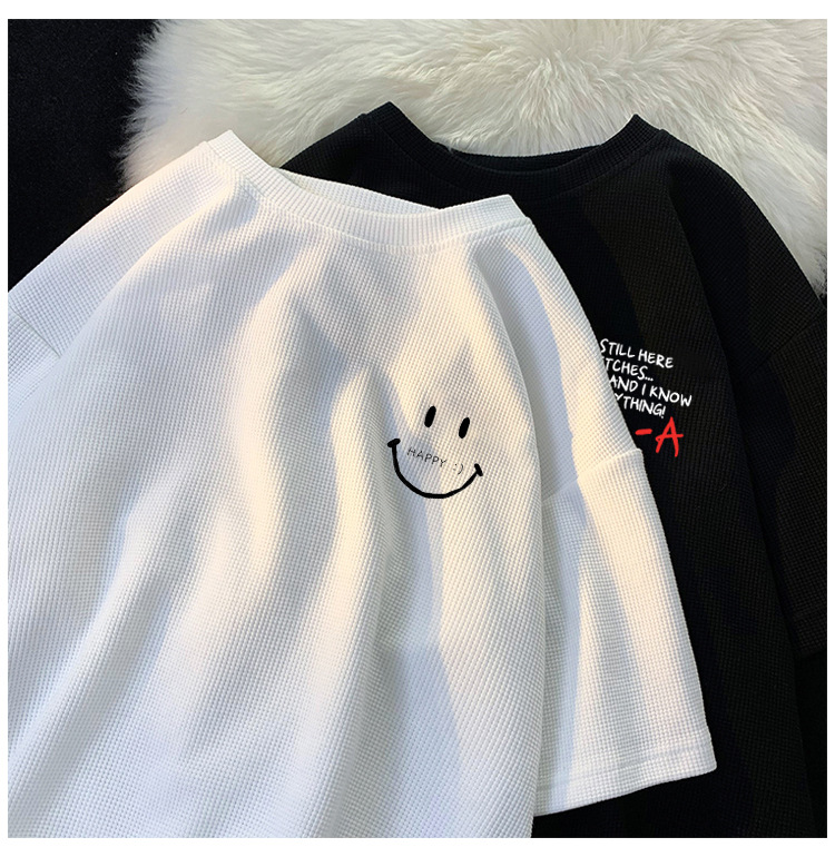 短袖t恤男士夏季港风薄款ins潮牌潮流宽松体恤重磅华夫格情侣半袖详情10