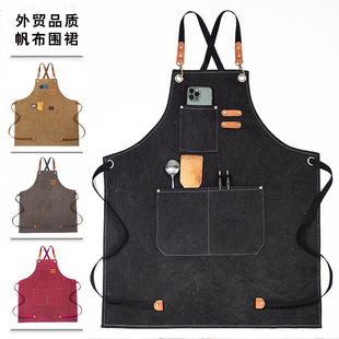 Customized cross-border canvas aprons, waterproof, oil-proof and stain-proof, coffee and milk tea shop waistbands, home kitchen work uniforms for foreign trade pic 4