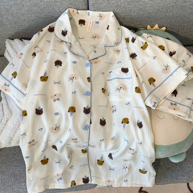 日系软萌小熊睡衣女短袖夏季可爱三件套家居服可外穿套装厂家批发详情5