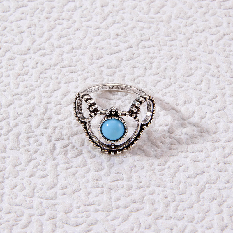 欧美跨境饰品 时尚复古绿松石戒指 个性民族风椭圆十字架几何指环详情11