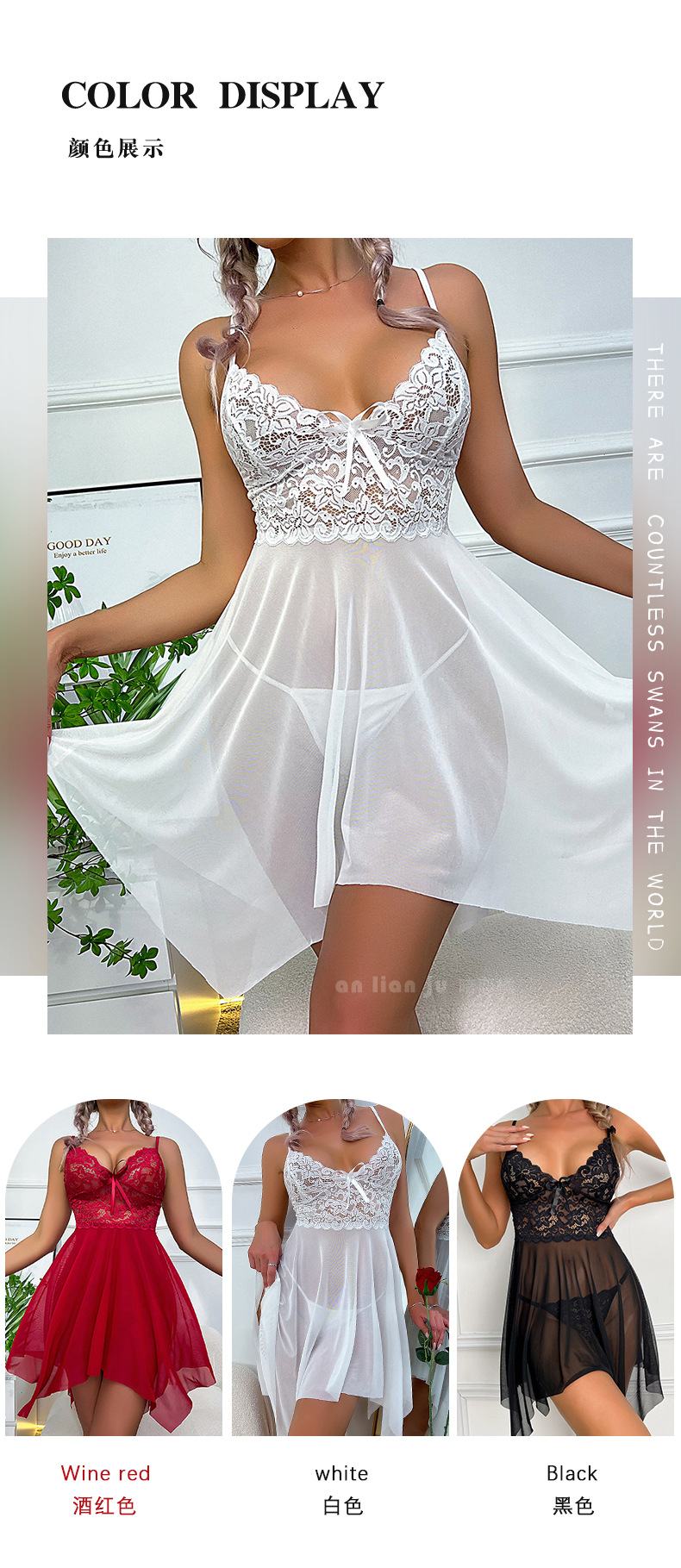 Cross-border underwear, mesh see-through irregular pajamas, lace cutout halter nightgowns, home wear 309, sexy pic 3