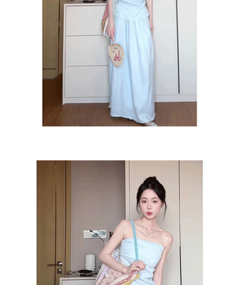 2025春夏季新款韩系套装衬衫抹胸上衣半身裙浅蓝色详情2