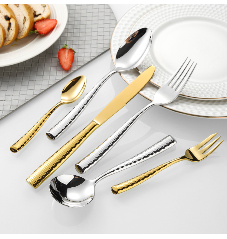 高档酒店餐厅精品锤纹西餐具全系列金色餐刀餐叉餐勺轻奢羽鳞系列详情14