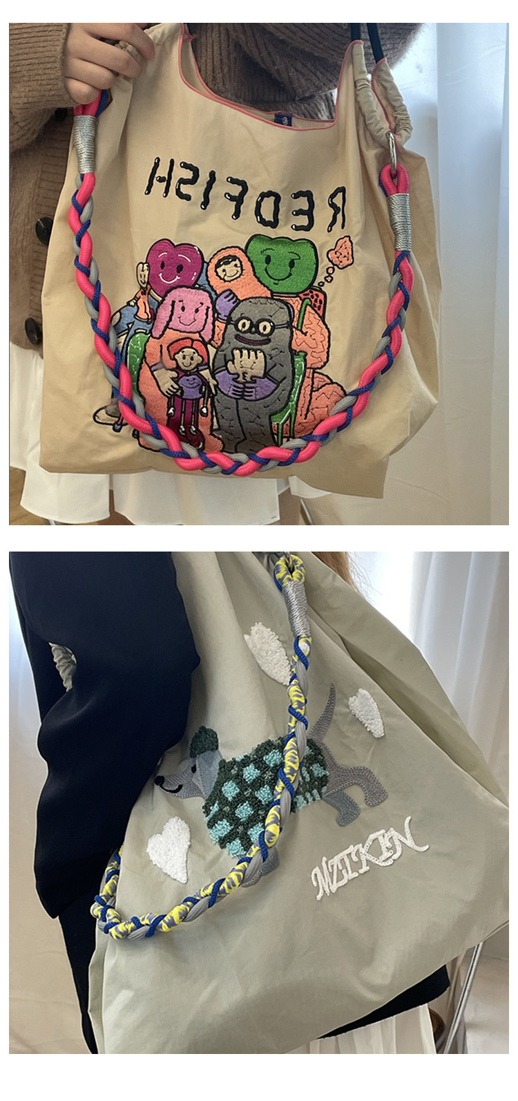 Bolsa de compras bordada para mujeres bolsa de mano bolsa de tela oxford bolsa de compras bordada de nylon resistente al agua para llevar a mano bolsa de un solo hombro pic 12