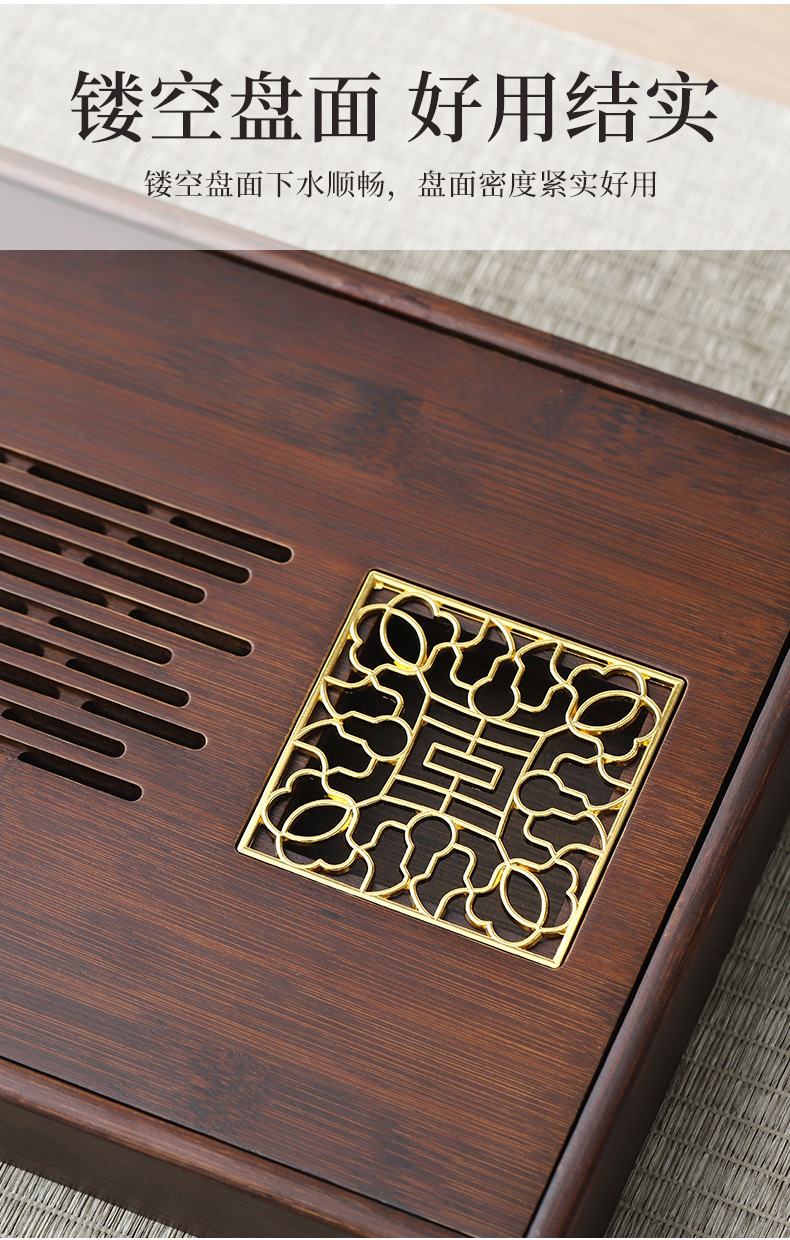 Wholesale of household small water storage trays, draining tea tables, simple rectangular bamboo tea sets, large and small sizes pic 45