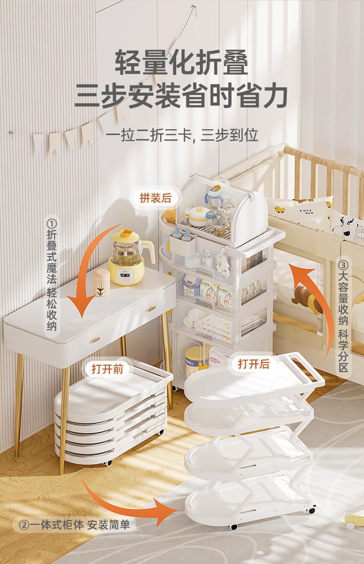 网红置物架推车零食收纳柜婴儿用品茶几置物架多层透明移动小推车详情2
