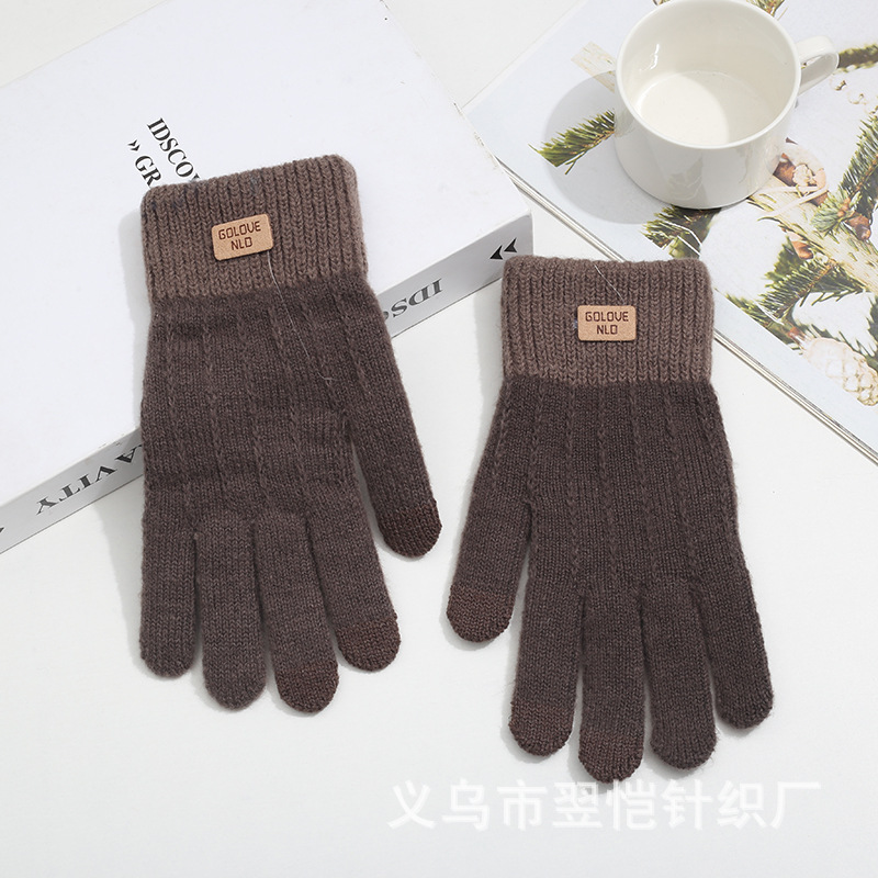 Fleece and thickened warm and cold-proof five-fingered gloves, cycling fleece touch screen, student winter windproof jacquard knitted gloves pic 11