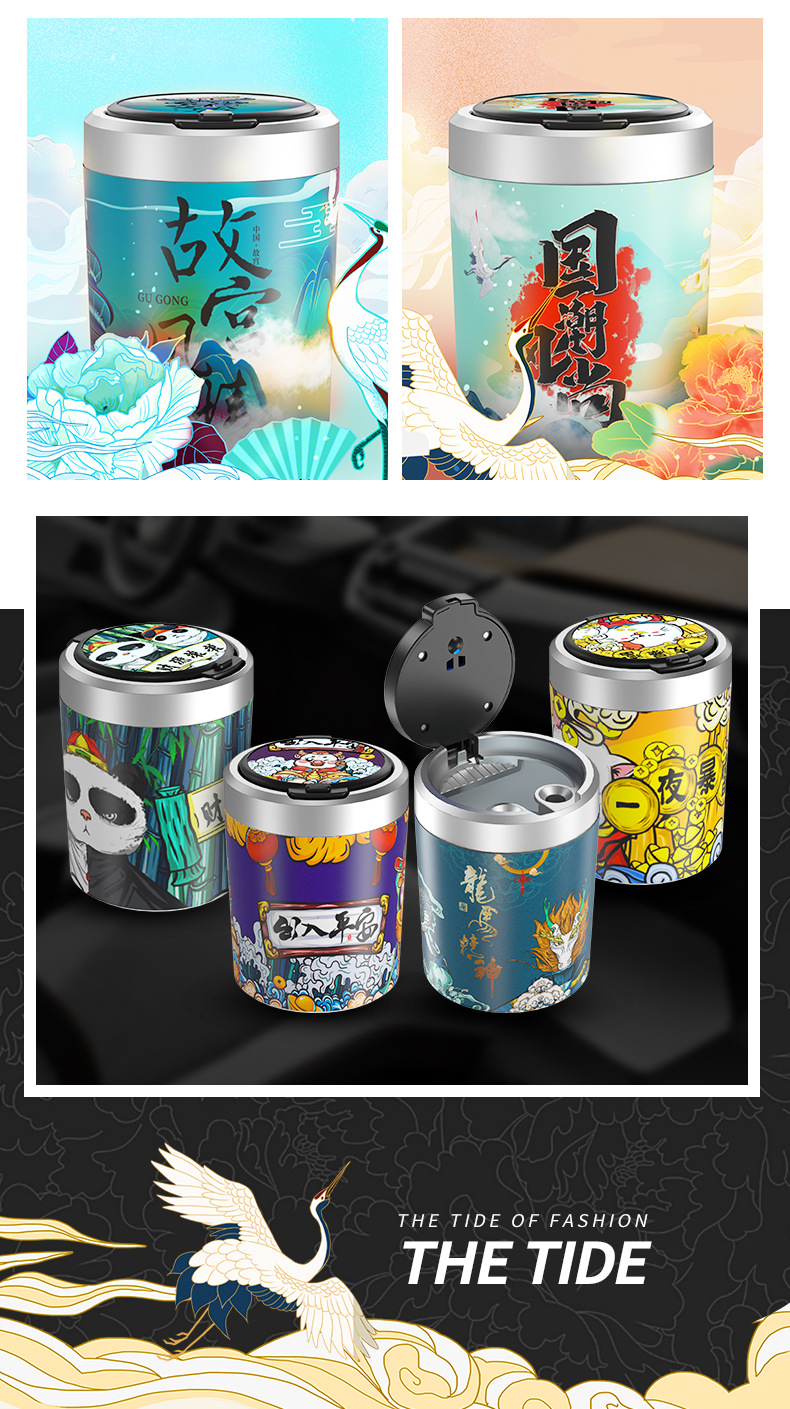 A portable car ashtray with a lid and a light, featuring the same popular Chinese trend style as Douyin, is a car accessory pic 31