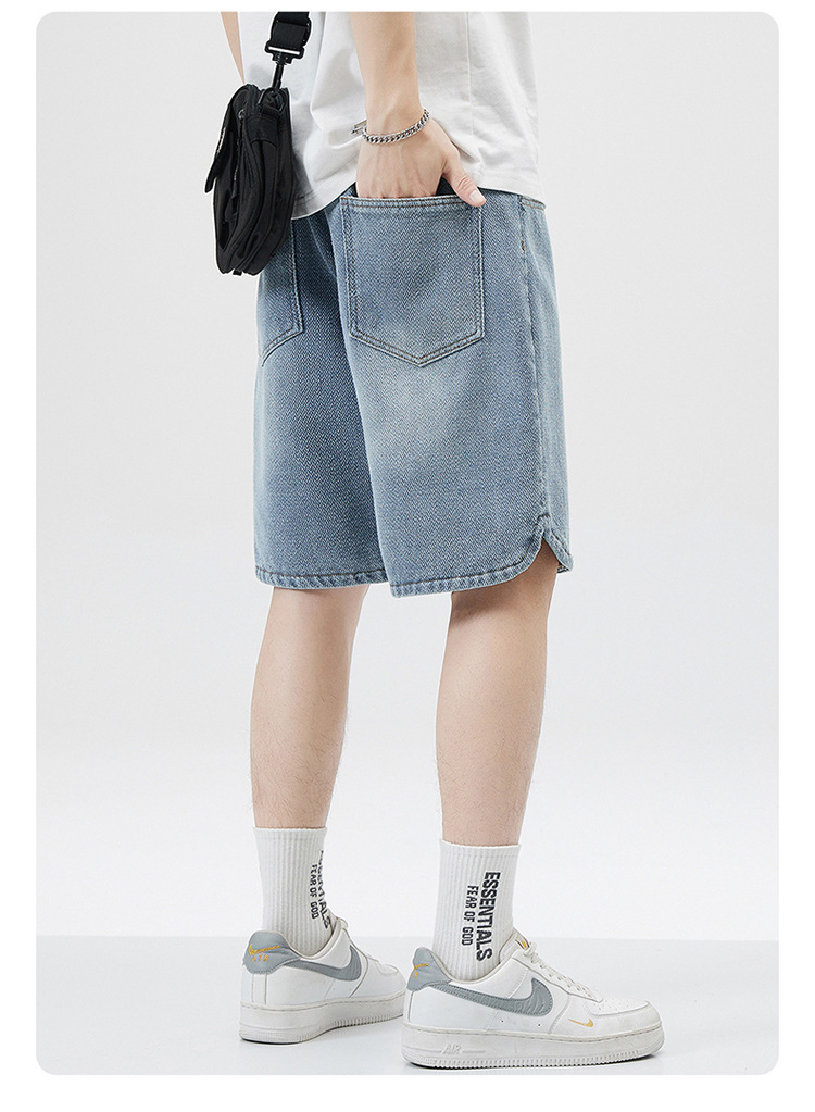 Starry sky pattern denim shorts for men, loose and trendy straight-leg casual mid-length pants, 2025 new style American versatile pic 10