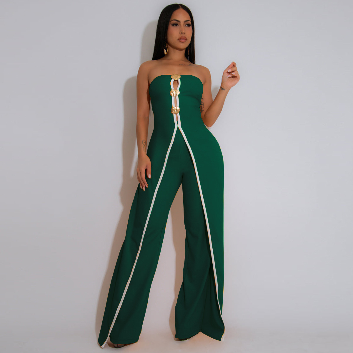 ZY6190 Amazon Independent store strapless false two-piece elegantly designed jumpsuit New partyjumpsuit pic 24