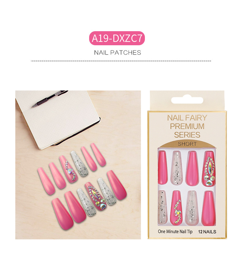 Cross-border long T-shaped false nail, glitter and sequin nail art, colorful artificial rhine-dotted ballet nail, wearable nail wholesale pic 5