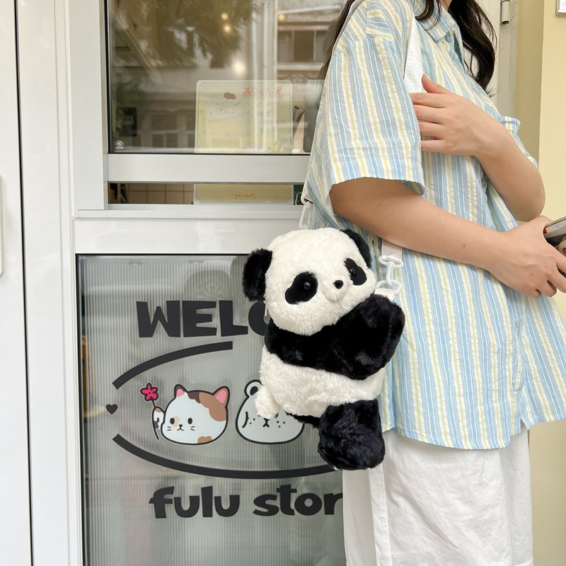 2024新款时尚熊猫双肩包清新甜美可爱卡通毛绒玩具包仿真抱枕背包详情24