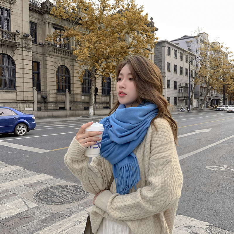韩版纯色羊绒围巾女秋冬加厚百搭披肩男士白色羊毛围巾批发服装配饰详情24