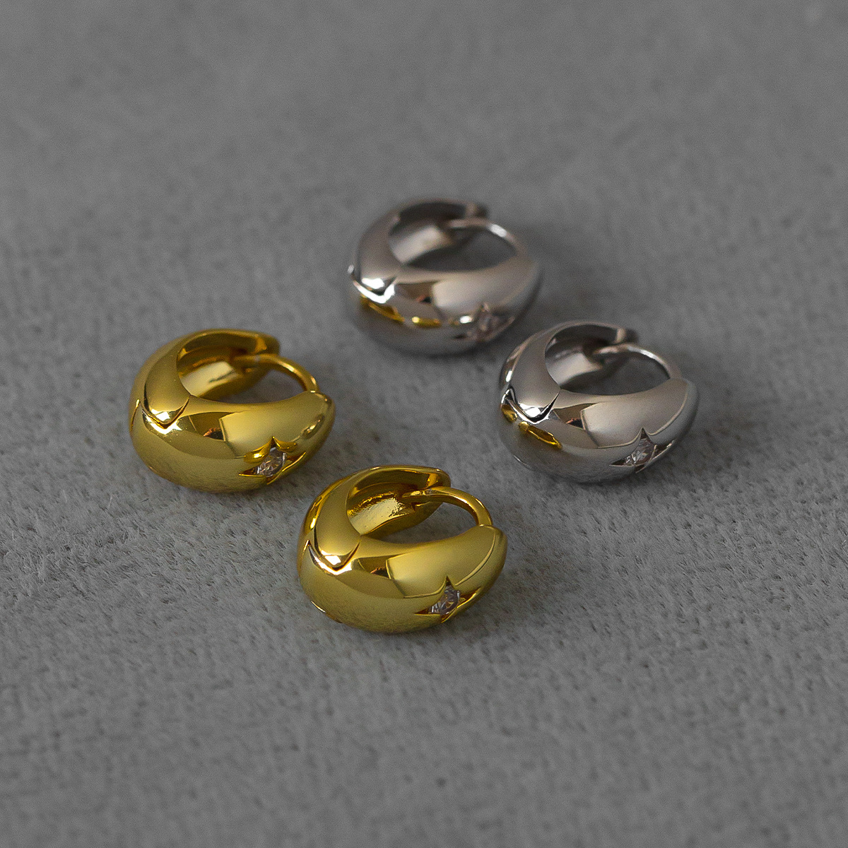 HAlu*系列精致耳圈耳钉 法式素圈小众慵懒风锆石小巧精致圆圈耳钉详情2