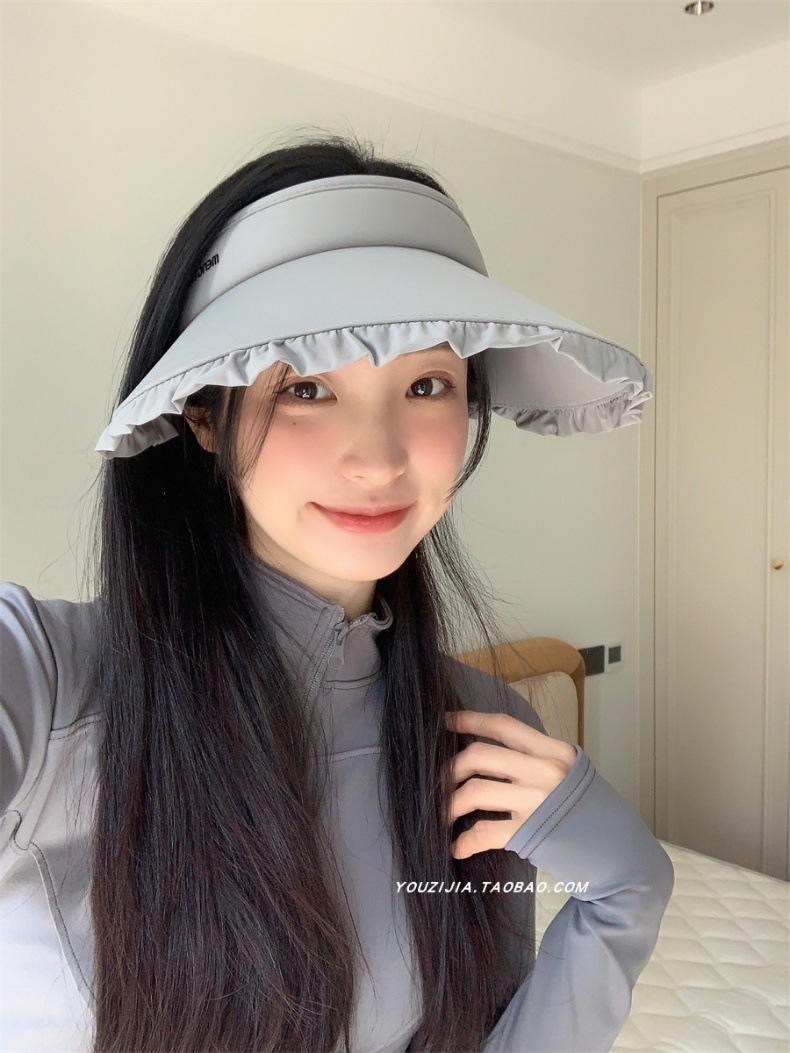 防晒帽女2024新款夏季户外冰丝大檐透气发箍式防紫外线遮阳空顶帽详情10