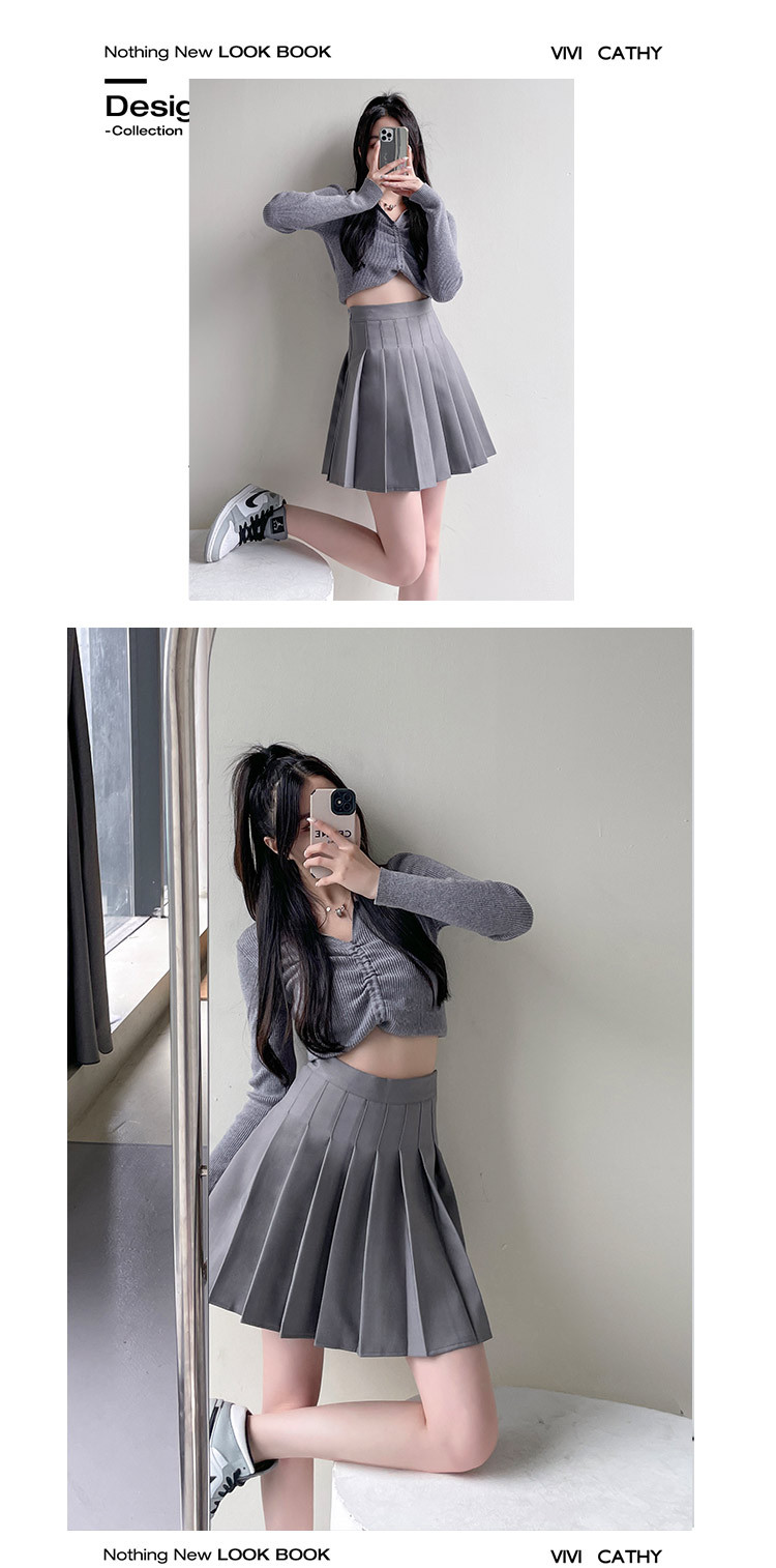 百褶裙女高腰春夏2024新款显瘦半身裙垂感jk短裙学院风浅灰a字裙详情6